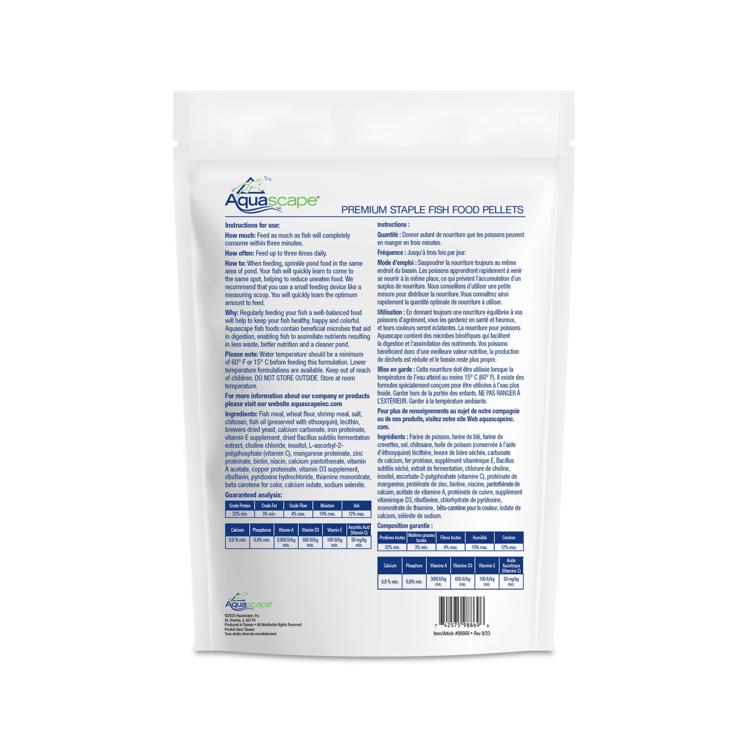 Aquascape PREMIUM STAPLE FISH FOOD-LARGE PELLETS - 4.4 LB / 2 KG