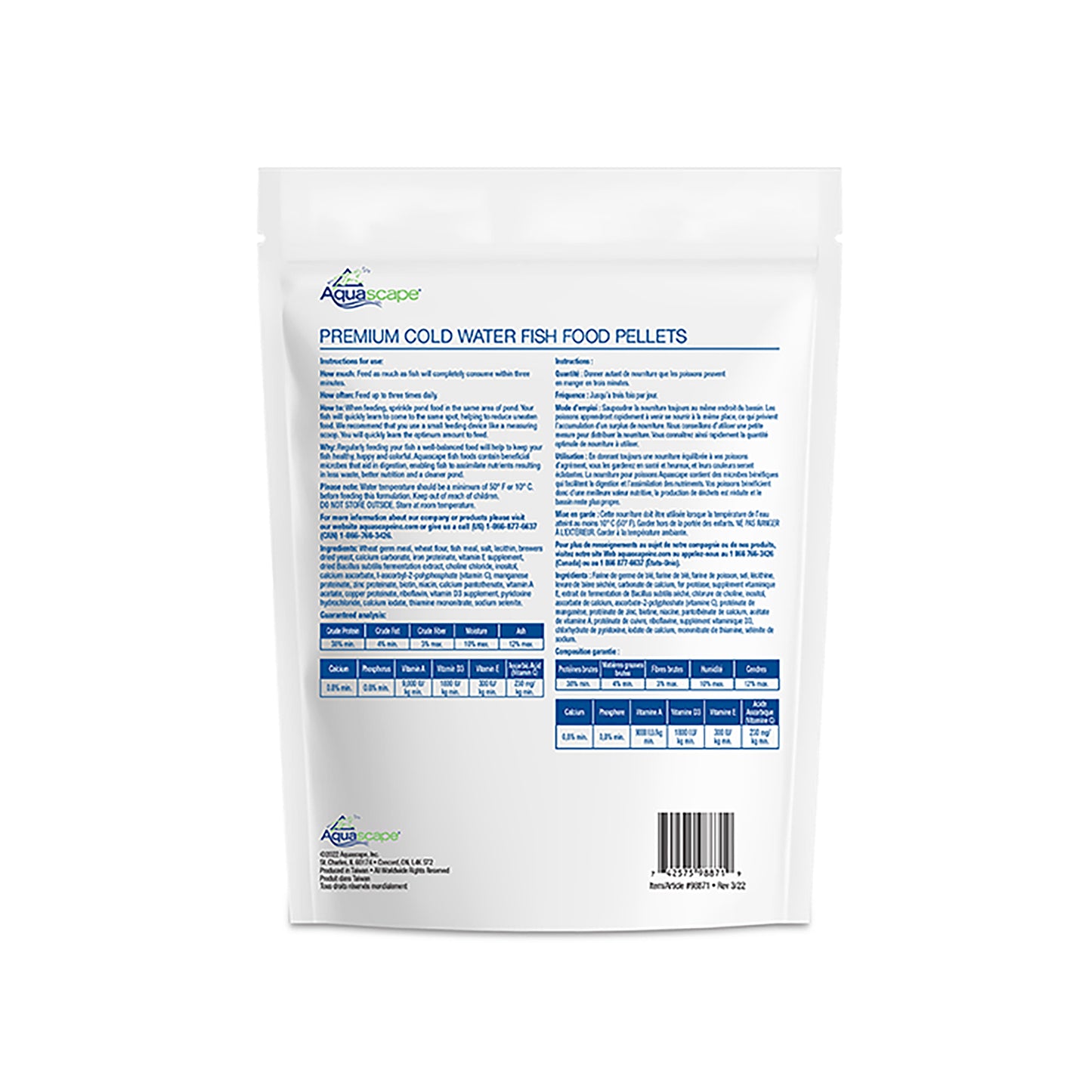 Aquascape PREMIUM COLD WATER FISH FOOD-SMALL PELLETS - 2.2 LB / 1 KG
