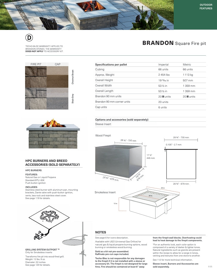 Techo-Bloc HPC - FIREPIT BRANDON SQUARE-PUSH BUTTON IGNITION