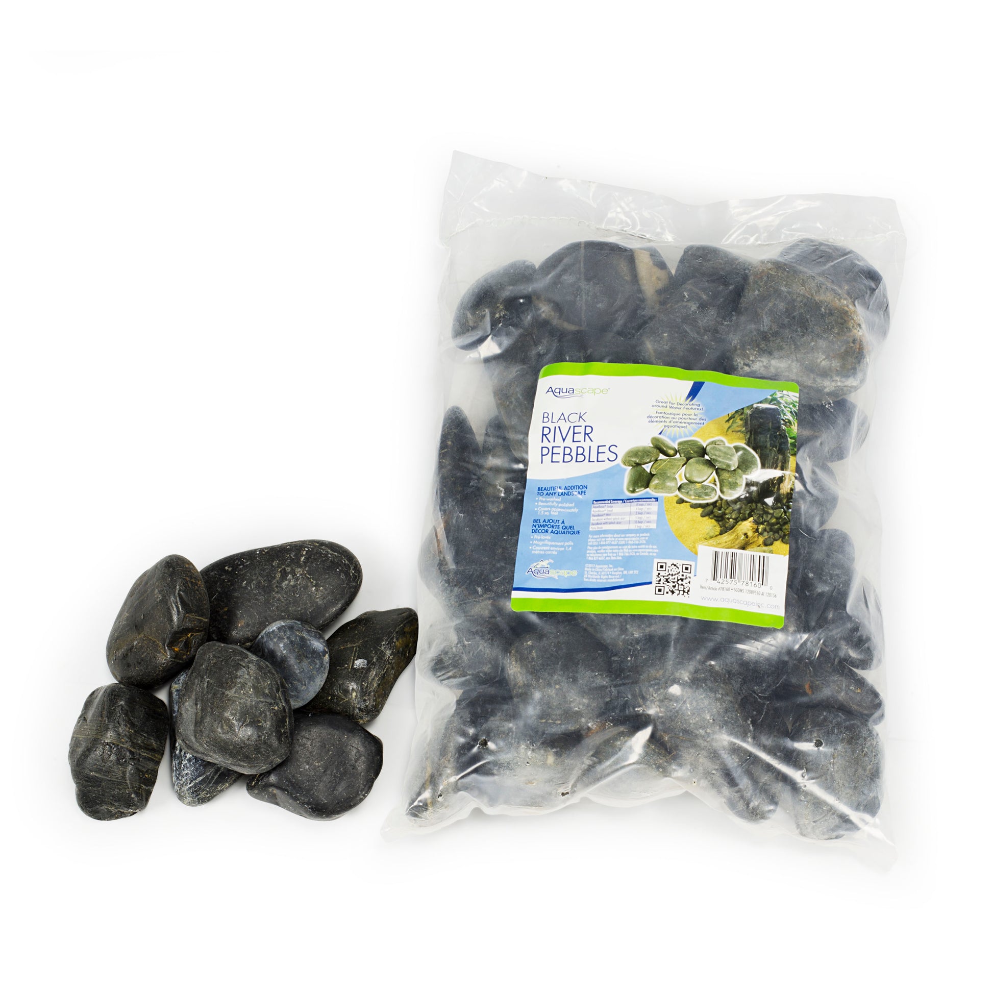 Aquascape DECORATIVE RIVER PEBBLES - BLACK 22 LB / 10 KG BAG