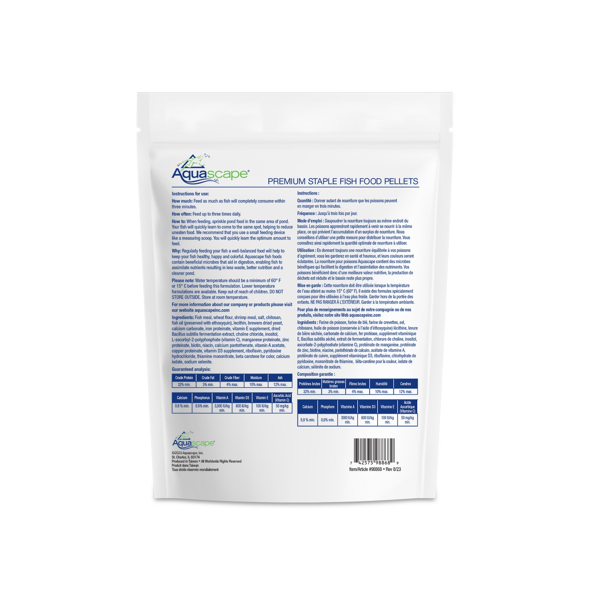 Aquascape PREMIUM STAPLE FISH FOOD-SMALL PELLETS - 2.2 LB / 1 KG