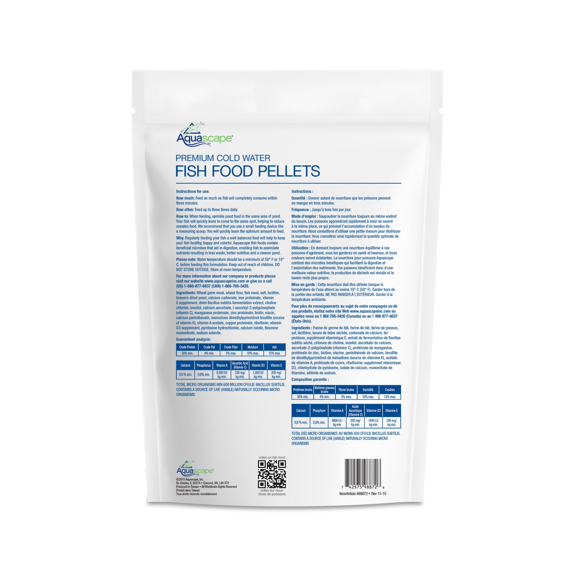 Aquascape PREMIUM COLD WATER FISH FOOD-LARGE PELLETS - 4.4 LB / 2 KG