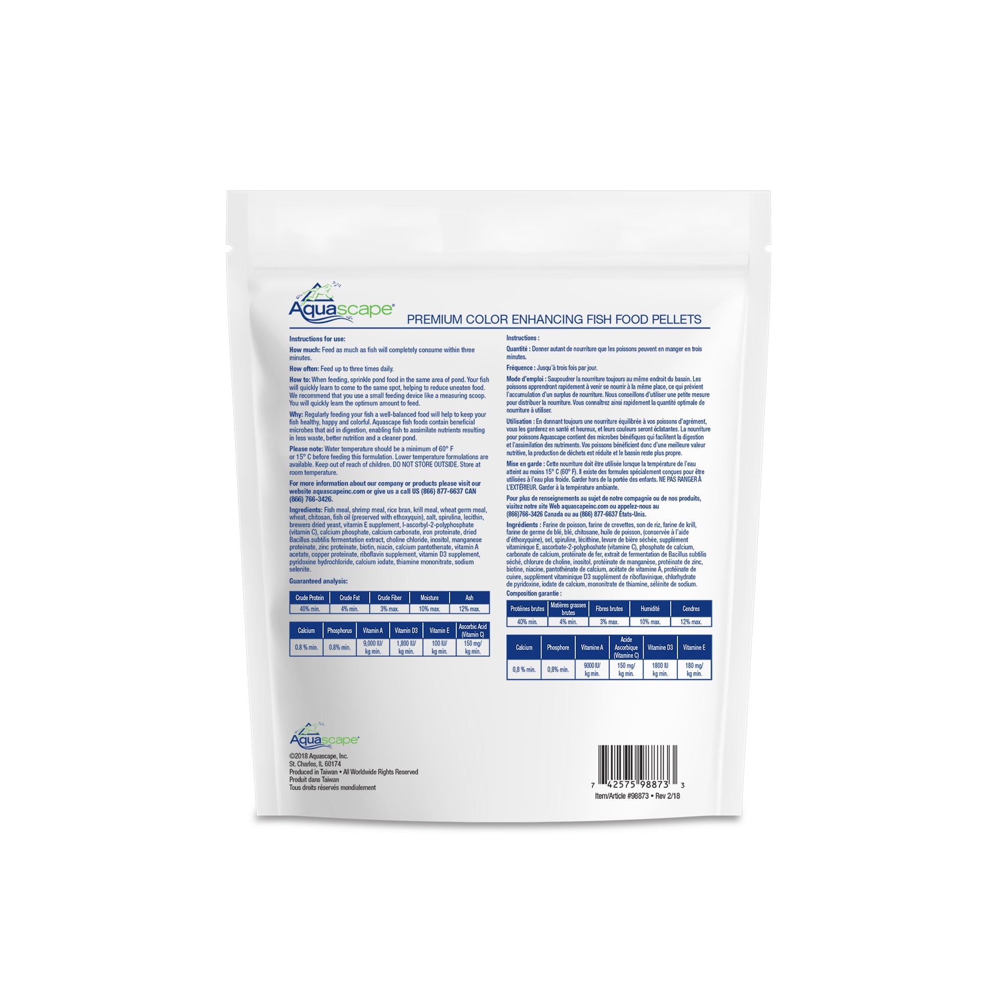 Aquascape PREMIUM COLOR ENHANCING FISH FOOD-SMALL PELLETS - 1.1 LB / 500 G
