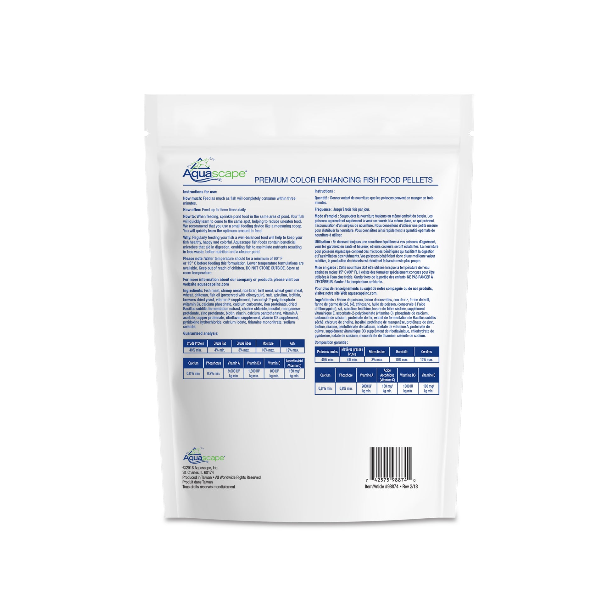Aquascape PREMIUM COLOR ENHANCING FISH FOOD-SMALL PELLETS - 2.2 LB / 1 KG