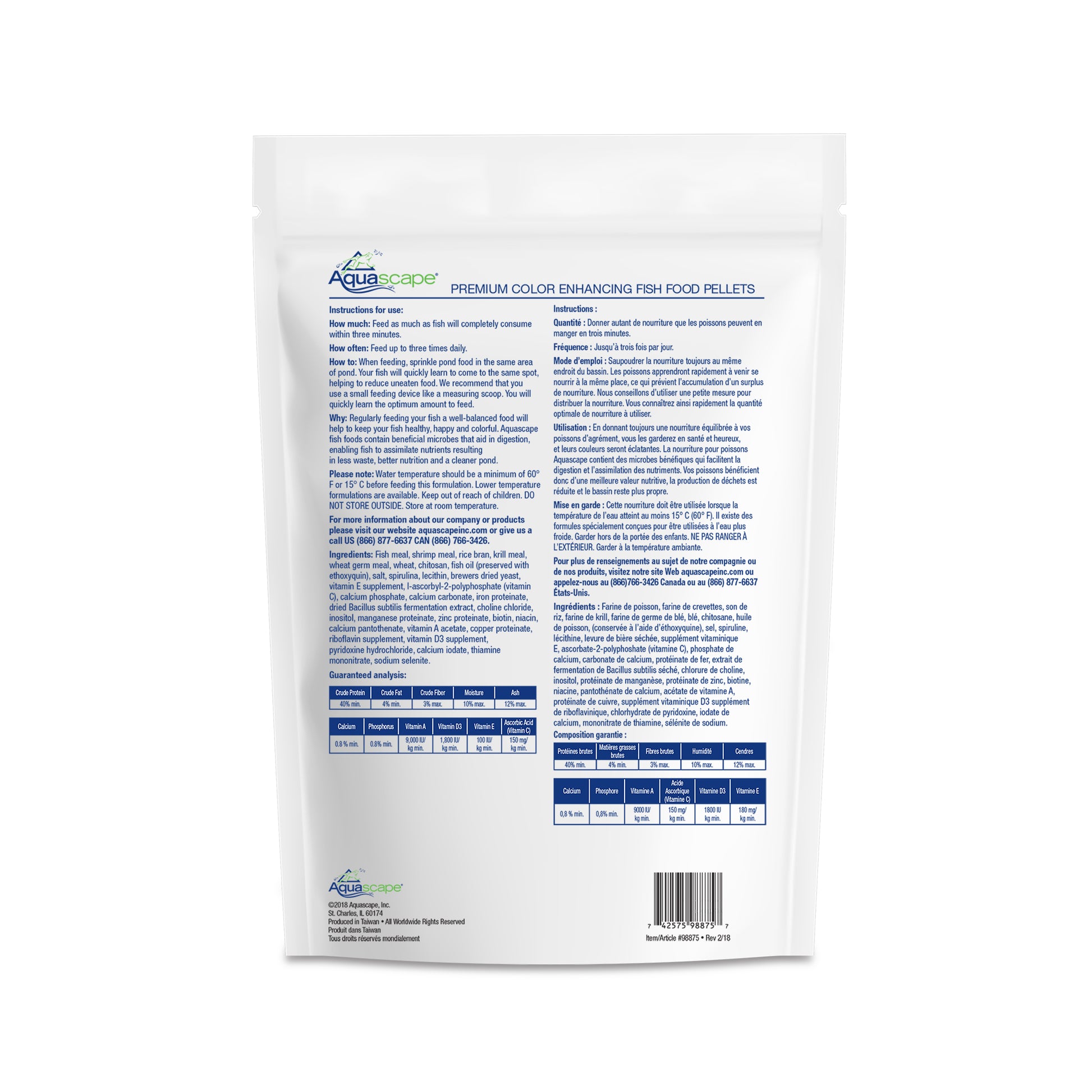 Aquascape PREMIUM COLOR ENHANCING FISH FOOD-LARGE PELLETS - 4.4 LB / 2 KG