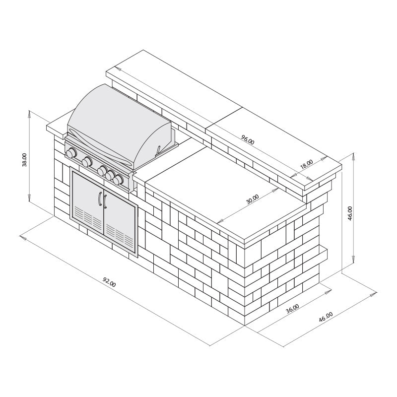 ROCHESTER GRAND 8' ISLAND BAR/GRILL WITH STORAGE KIT-NG PRO SIZZLER  BLUESTONE
