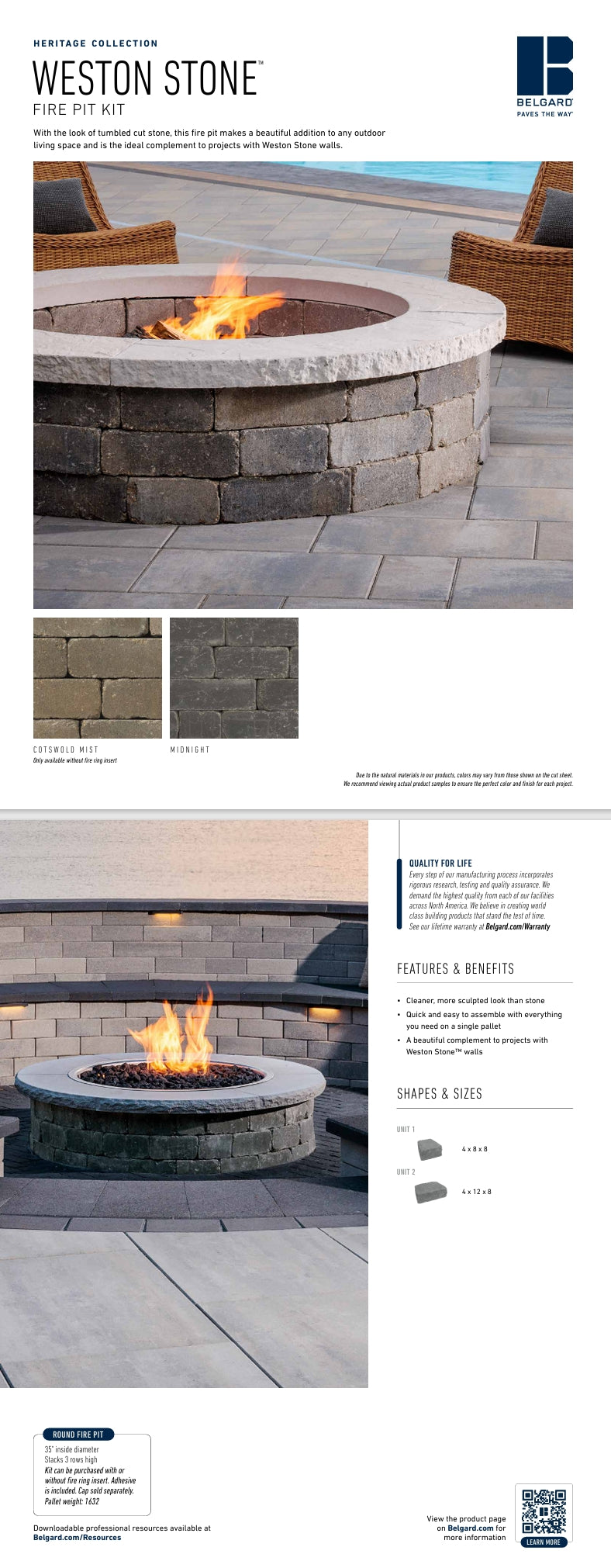 Belgard Midnight Weston Fire Pit 35"- No Ring Paver