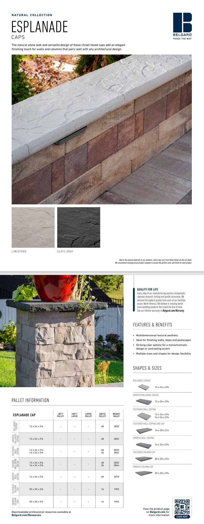 Belgard Limestone Esplanade Wall Cap 12"x24" Textured