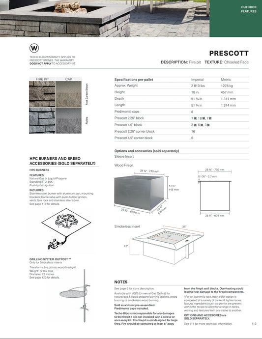Techo-Bloc HPC - FIREPIT PRESCOTT SQUARE-PUSH BUTTON IGNITION