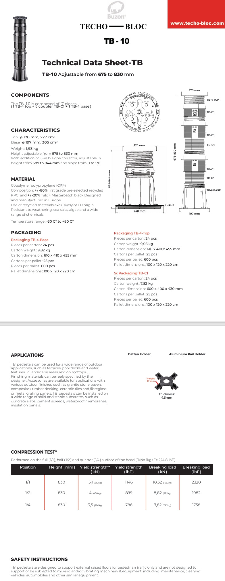 Techo-Bloc BUZON - TB-10 PEDESTAL KIT 620-845 MM *