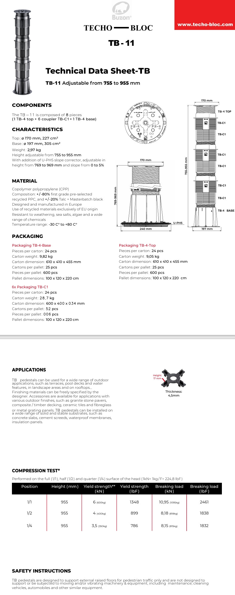 Techo-Bloc BUZON - TB-11 PEDESTAL KIT 705-965 MM *