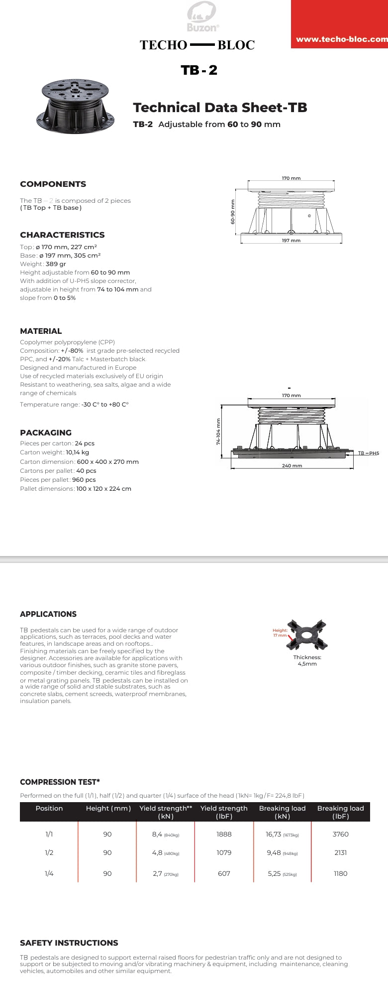 Techo-Bloc BUZON - TB-2 PEDESTAL KIT 60-90 MM *