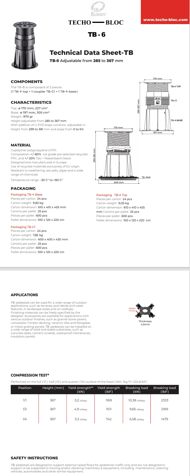 Techo-Bloc BUZON - TB-6 PEDESTAL KIT 285-367 MM *