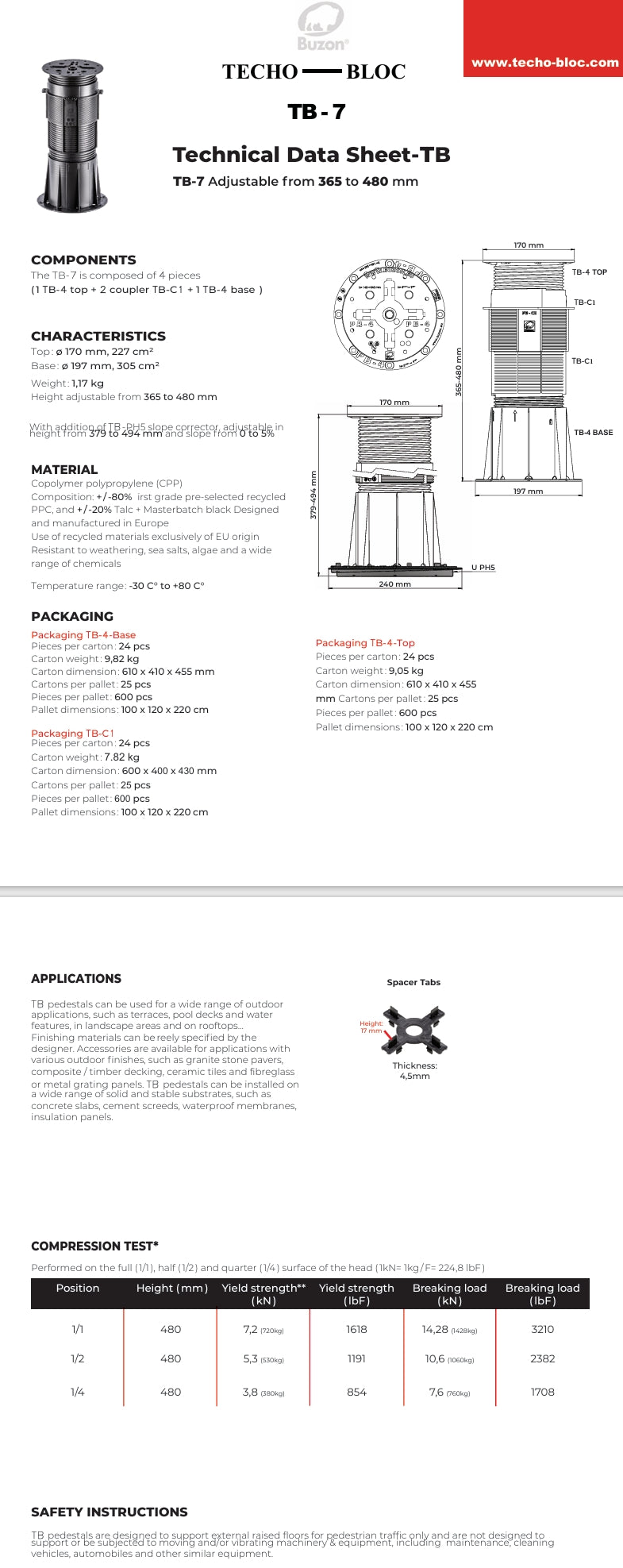 Techo-Bloc BUZON - TB-7 PEDESTAL KIT 365-485 MM *