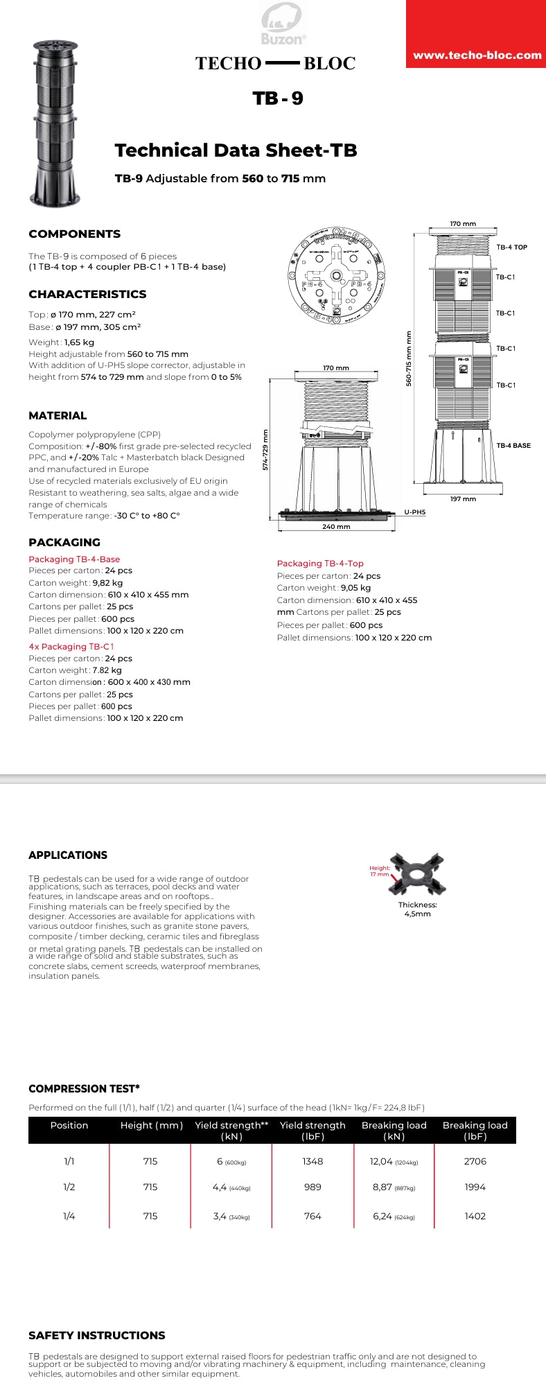 Techo-Bloc BUZON - TB-9 PEDESTAL KIT 537-725 MM *