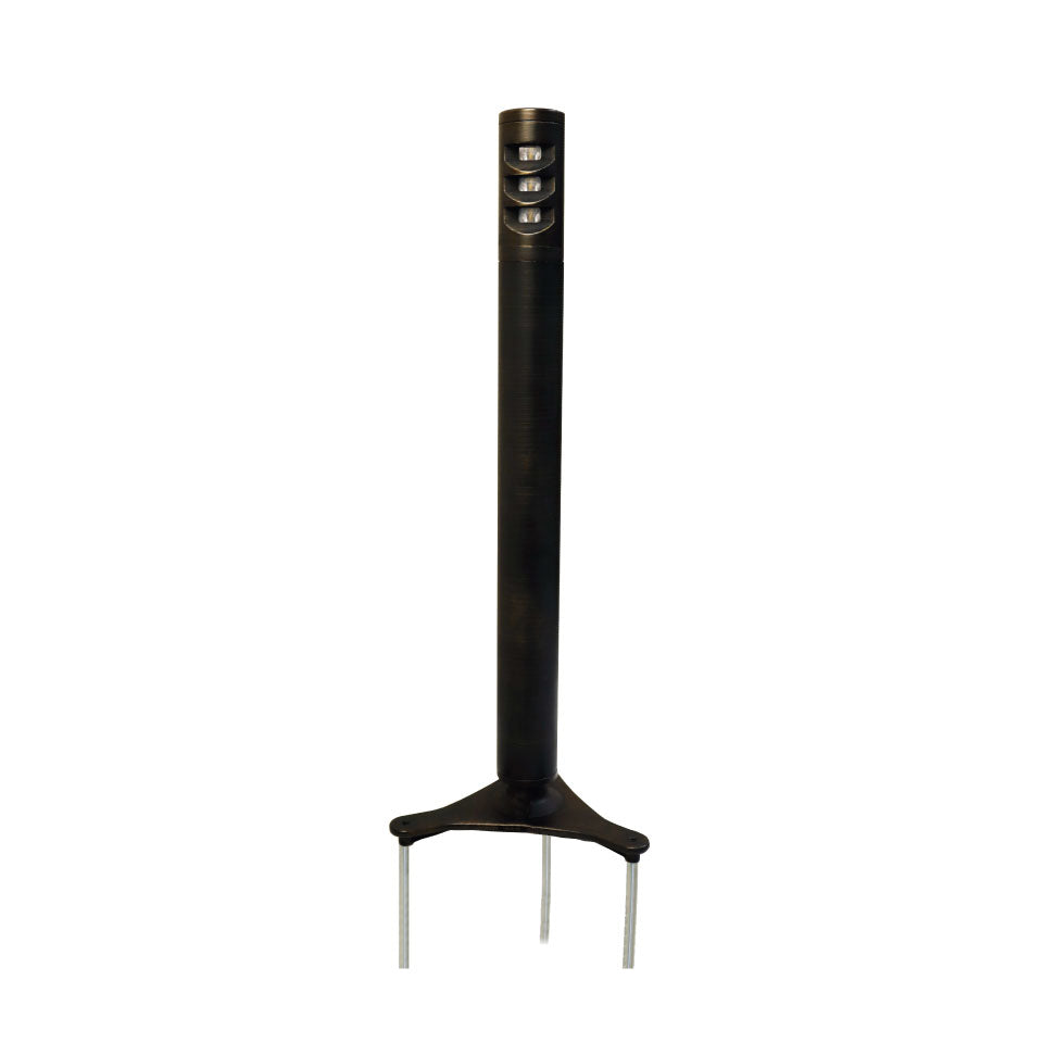 Source Source BOLLARD Path Light 3W 12-24V AC/DC 18" H x 1.77" OD. Brass with Rubbed Bronze Finish. Provided with Large Bronze Talon Set-N-Stake Mount. Recommended Spacing 20Foot Triangulated Along path.